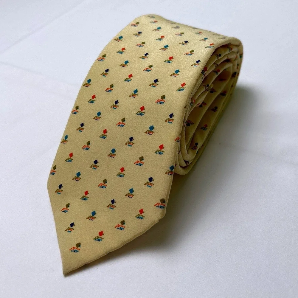 Murray Harris Mens Geometric Diamond Silk Handmade Necktie 55 Inch Yellow